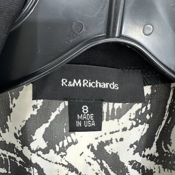 R&M Richards Sheer Jacket Top Open Cardigan Fringe Abstract Print Black Cream - Picture 3 of 8